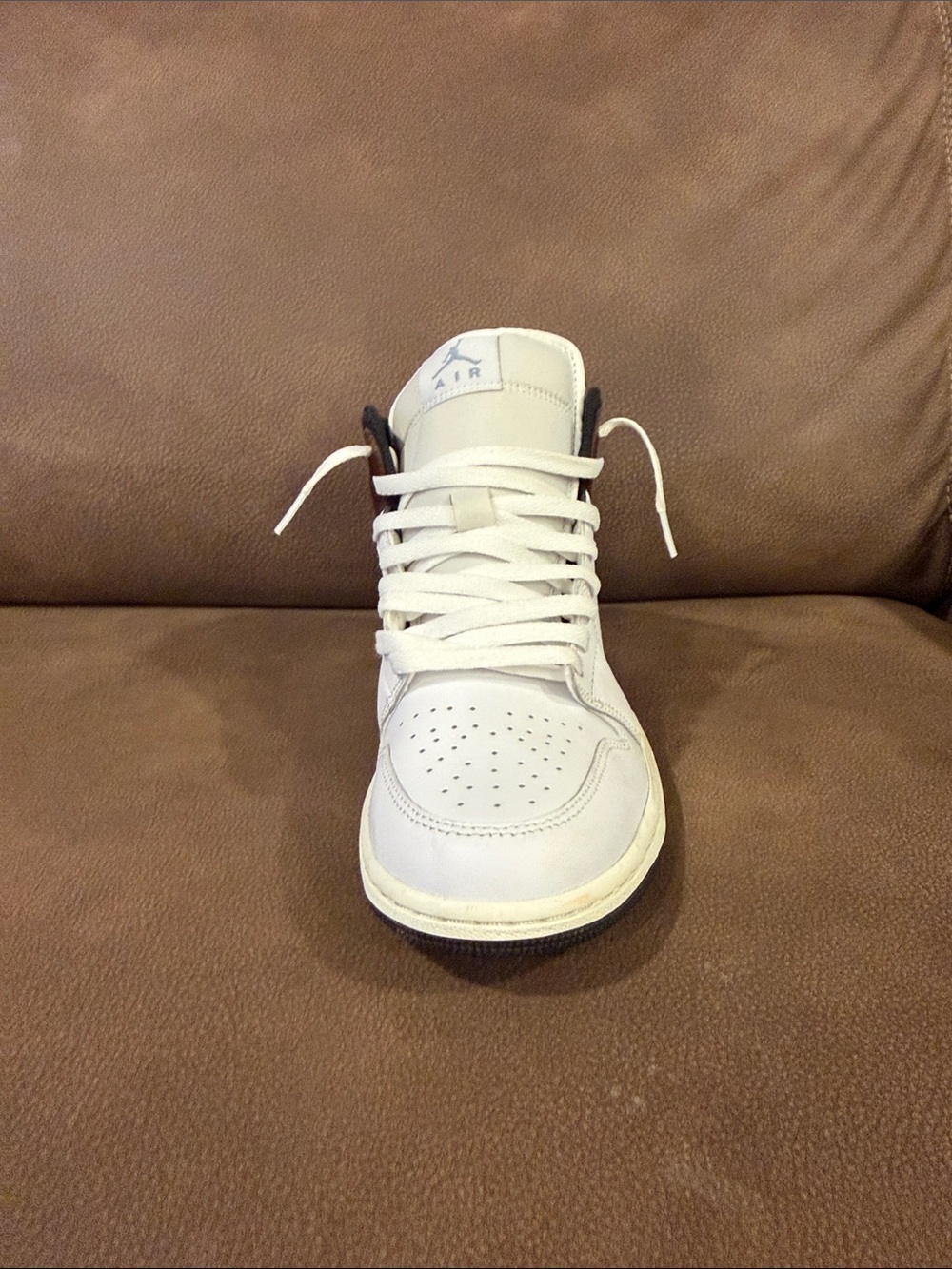 Jordan Mid Sneakers in White, Brown and Light Blue - Picture 8 of 9